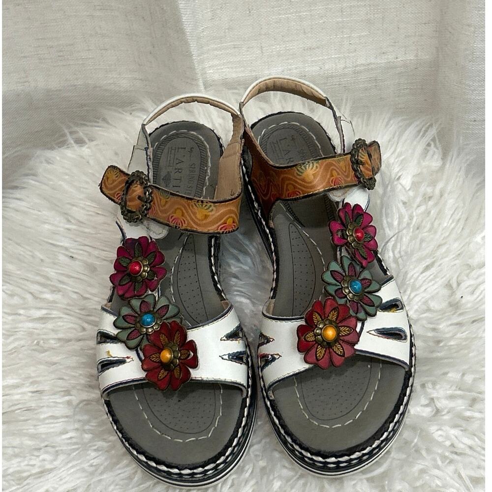 L'Artiste Spring Step Laga Wht/Multi slingback Platform sandals Women’s 36 USA 6